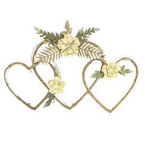 Heart Shaped Metal Wall Decor Floral Accents White and Green